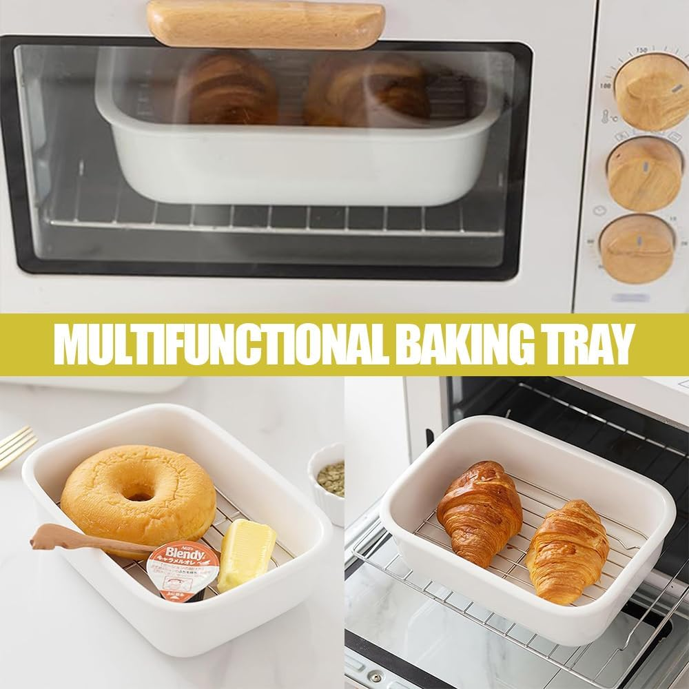 3-Piece Oven Casserole Set, Ceramic Baking Dish Set with Baking Rack, Large Lasagna Dish, Ceramic Tableware, Home Oven Baking Dish Bowl, Square Baking Dish for Cooking, White image number 2