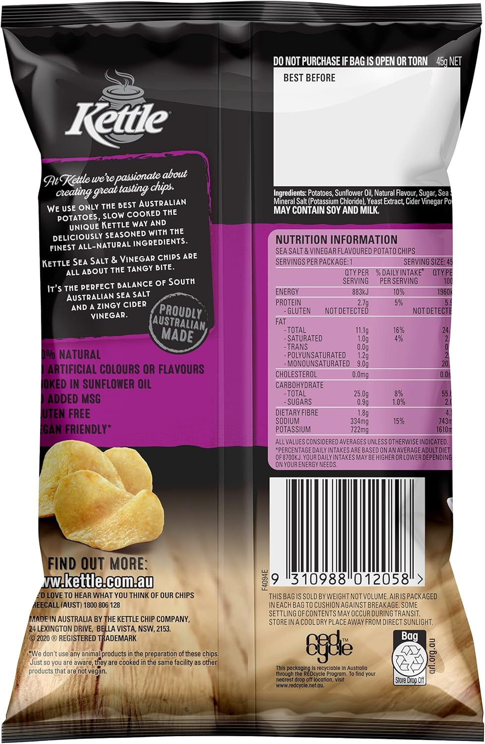 Kettle Chips Mit Meersalz Und Essig 45 G X 18 image number 1