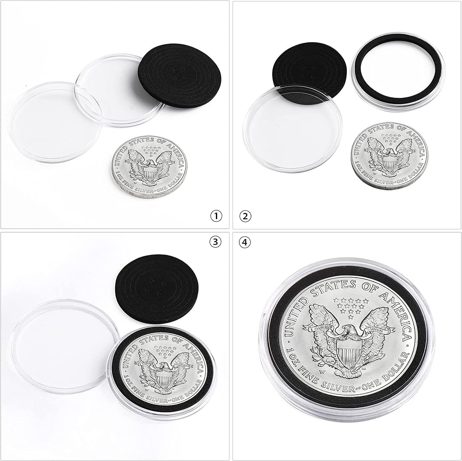 40 Pcs 46Mm Coin Capsules, with Foam Gasket and Plastic Storage Box, Coin Holder Case with Storage Organizer Box for Coins Collector, for Coin Collection, Coin Collection Supplies image number 1