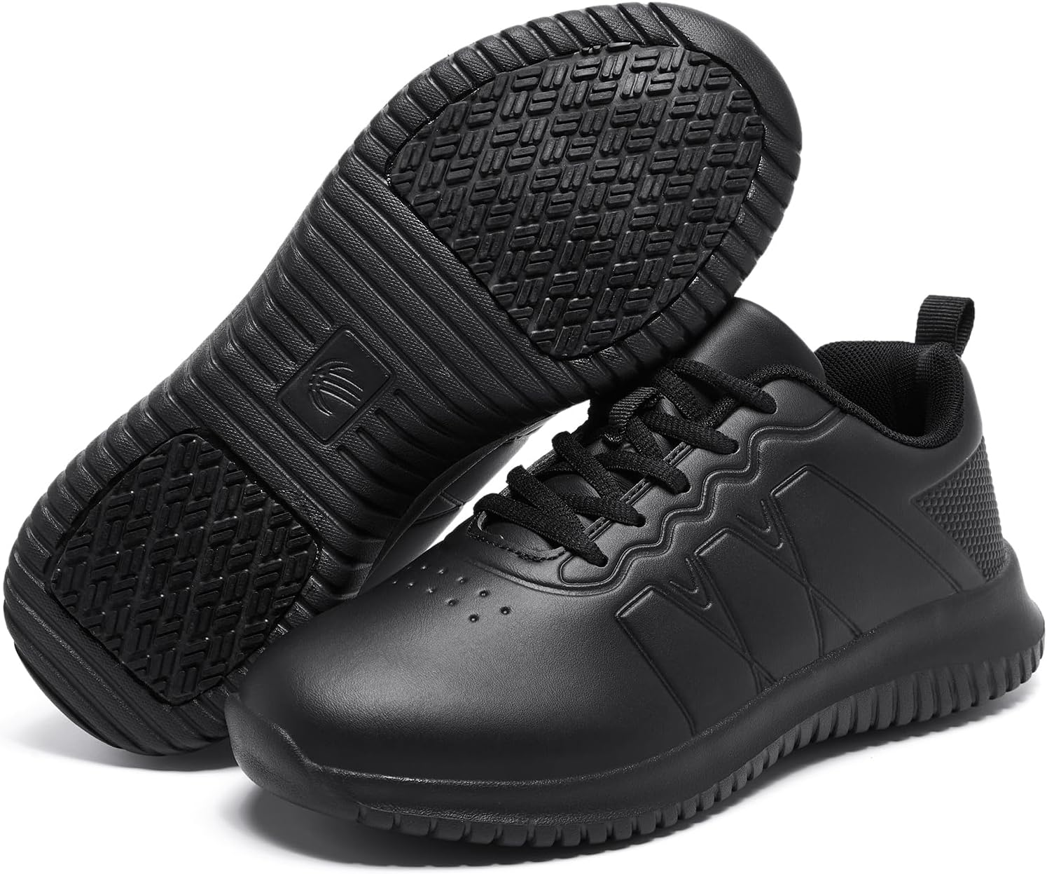 ENLEN&BENNA Non Slip Shoes for Women Food Service, Kitchen Chef Oil-Proof Slip Resistant Work Shoes Waterproof Comfort Lightweight Sneakers with Lace up Black image number 3