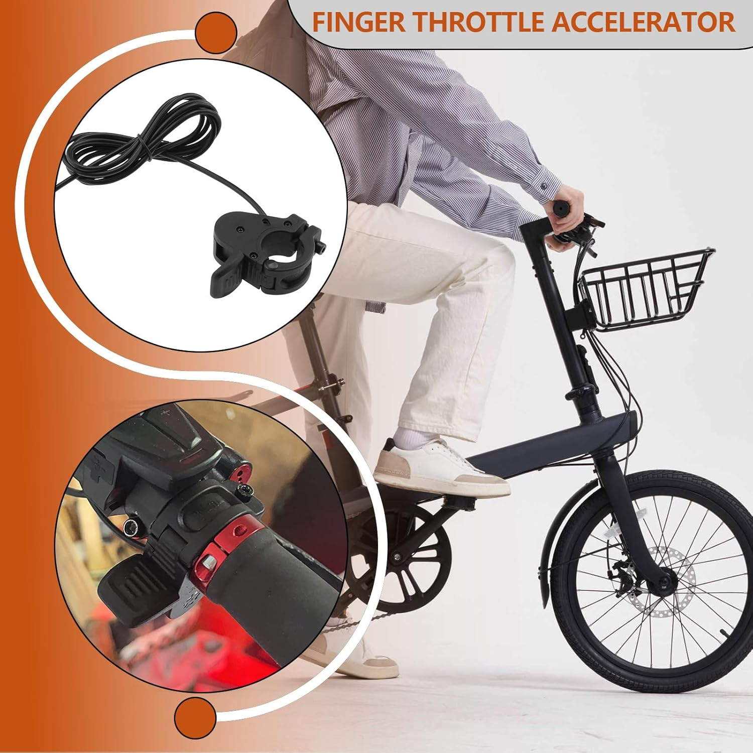 Emsea 1PC Electric Bicycle 300X SM Connector Speed Control Finger Throttle Accelerator Line Length 180Cm 24V 36V 48V 60V 72V Voltage for 22Mm Handlebars image number 3
