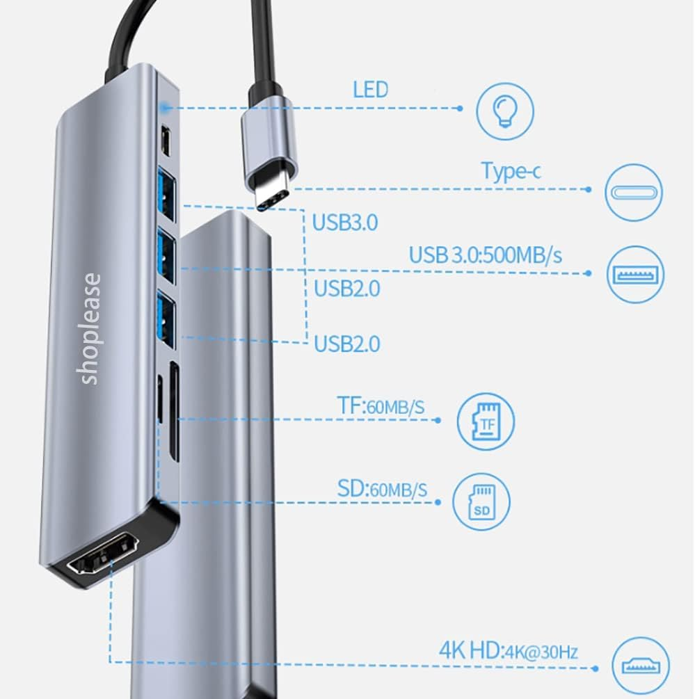USB C Hub with 100W PD Port, 7-In-1 Type C Hub with 4K HDMI Adapter, 1 USB 3.0 Port & 2 USB 2.0 Ports, SD/TF Card Reader, USB C Multiport Docking Station for Macbook Pro, Chromebook, XPS, and Others image number 2