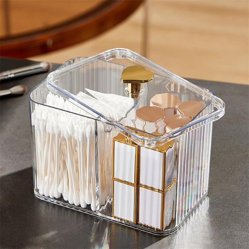 Qtips Holder Dispenser 3 Compartments Cotton Ball Holder Cotton Swabs Organizer Acrylic Bathroom Container with Lid for Swab Pads Cosmetics(Clear) image number 6
