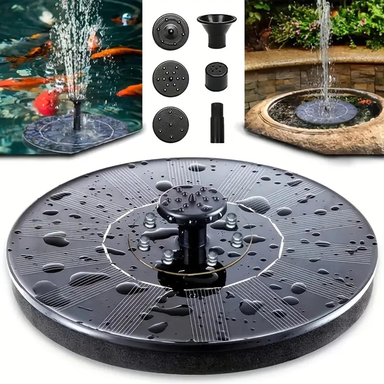 Solar Powered Fountain Pump, 2.5W Floating Bird Bath Fountain for Garden, Pool, Pond, Patio with 6 Nozzles, Eco-Friendly Bath Fountain Pump for Outdoor Decor without Light image number 3