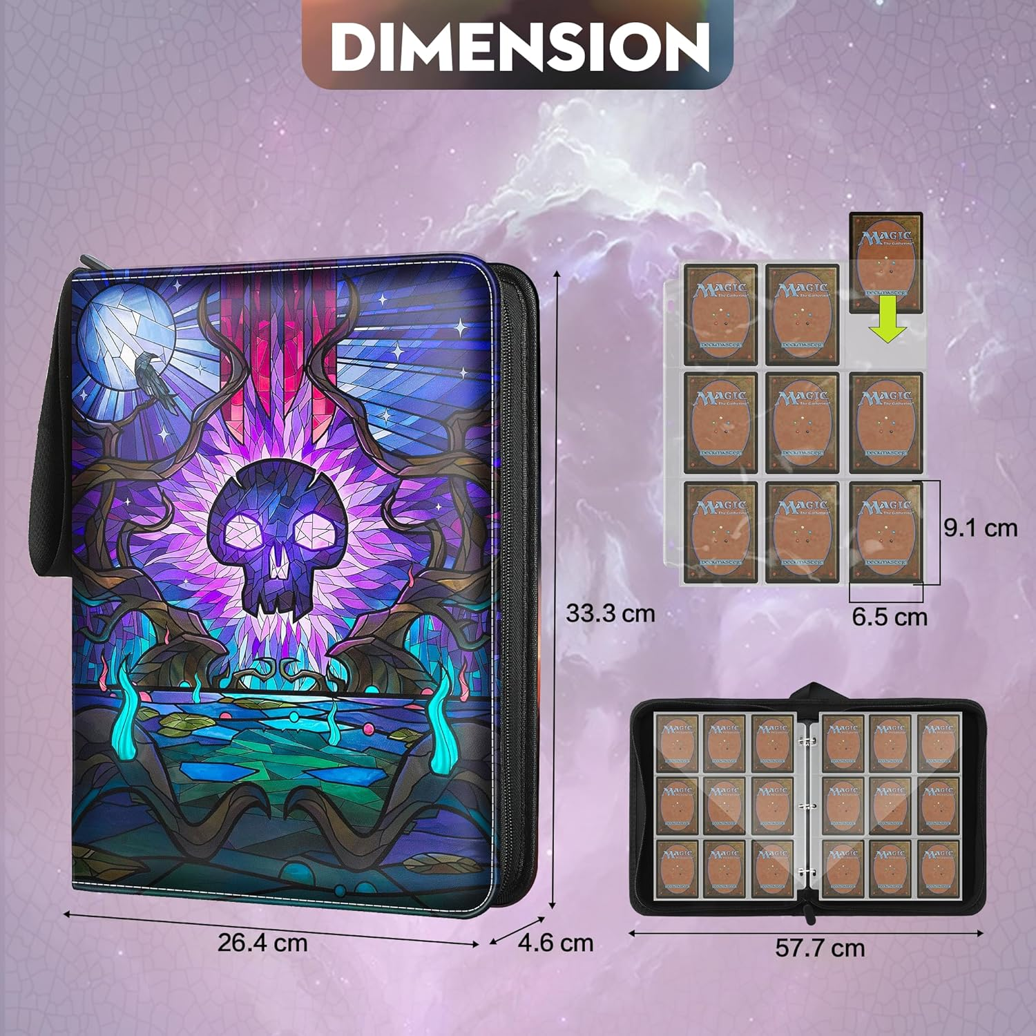 Trading Card Album for MTG, Holds 900 Cards, MTG Binder for Standard Cards, Cards Scrapbook for YGO/PTCG Playing Cards for Children (9 Compartments, Purple) image number 4