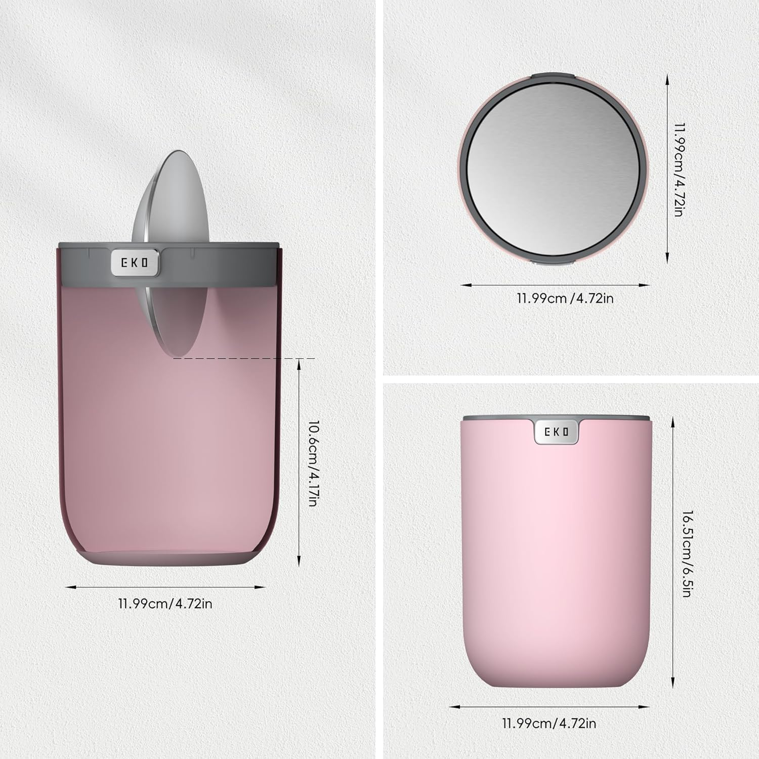 EKO 1.5L Mini Desk Bin with Swing-Top Lid,Small round Tabletop Rubbish Bin and Storage Pot for Stationery, Makeup and Small Waste, Desktop Bin for Office, Home or Car (Pink)