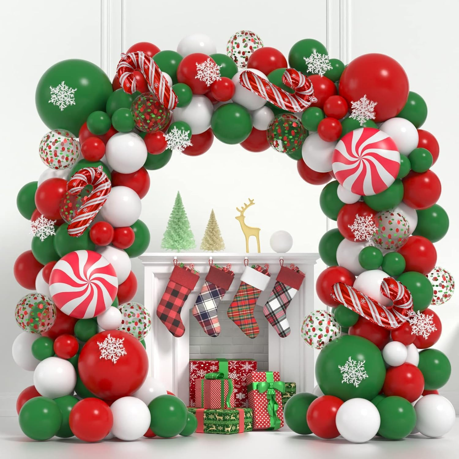 Party Decoration Supplies - Christmas Balloons, Merry Christmas Banner, Hanging Swirls, Red and Green Metallic Fringe Curtains for Holiday Decor