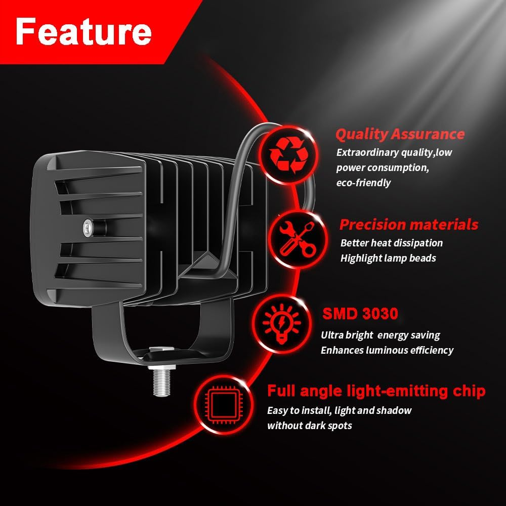 LED Pods 48W 3 Inch Spot Super Bright Driving Fog Boat Lights LED Work Light Bar for Car Trucks Pickup Tractor Golf Cart SUV ATV UTV 4X4 off Road Van Camper Marine, Pack of 2 image number 2