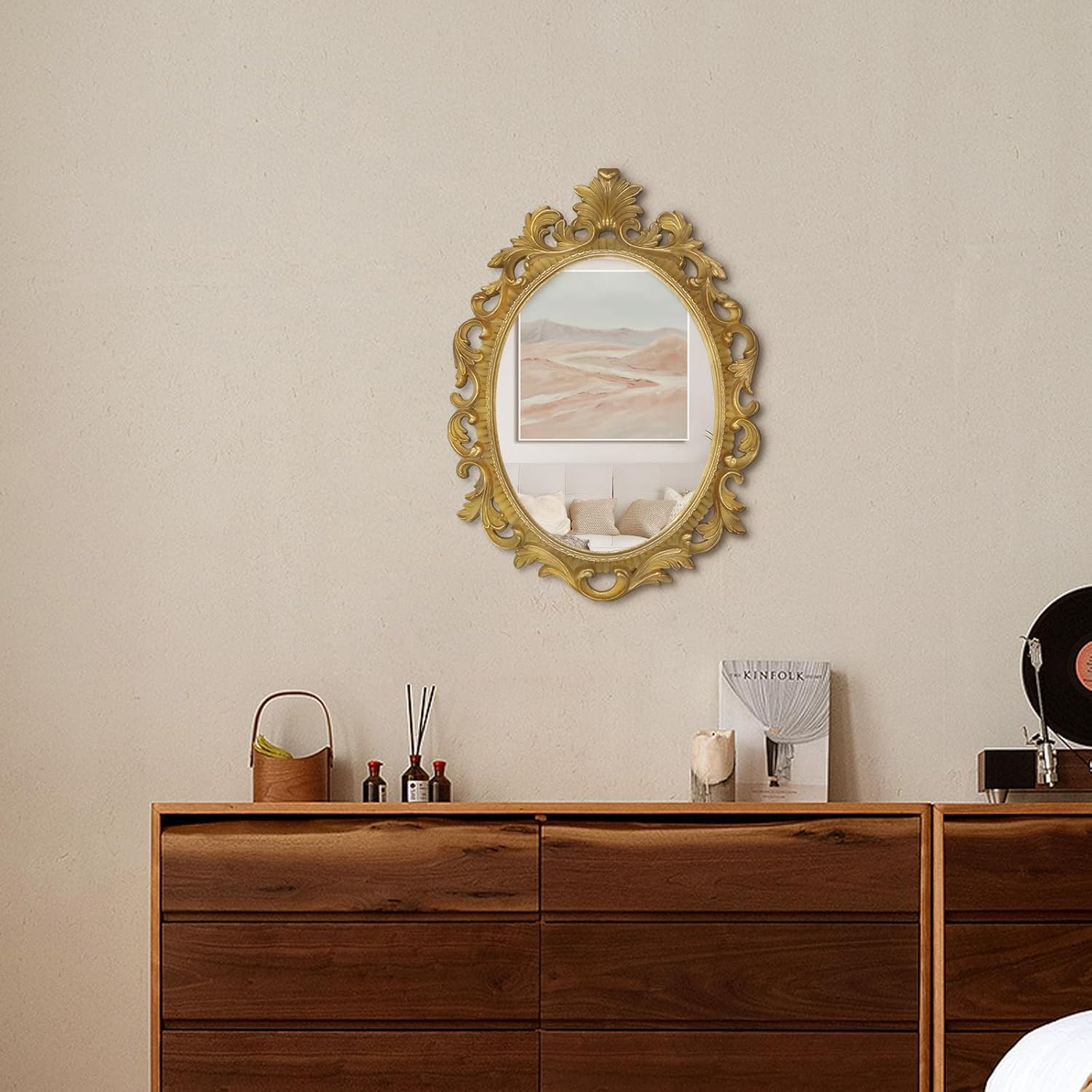 Simon'S Shop Oval Mirror Baroque Style Decorative Mirrors for Wall, 18.3 X 13 Inches, Gold, Vintage Decor image number 3