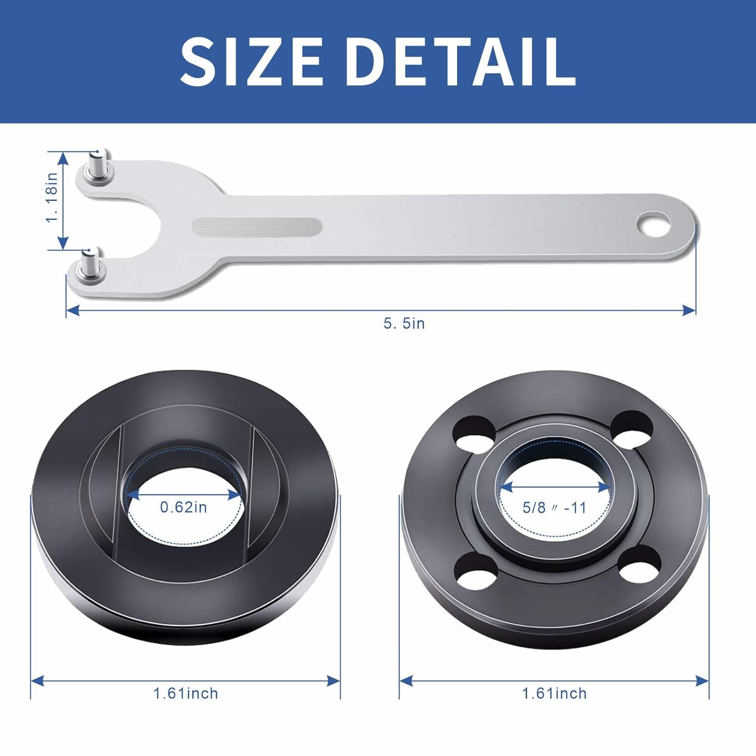 7PCS Angle Grinder Nut Angle Grinder Wrench Kit 5/8-11 Flange Metal Lock Nut for Compatible with Dewalt Milwaukee Makita193465-4 Metabo Bosch Ryobi Black Decker 4.5" 5" Grinder Parts image number 5