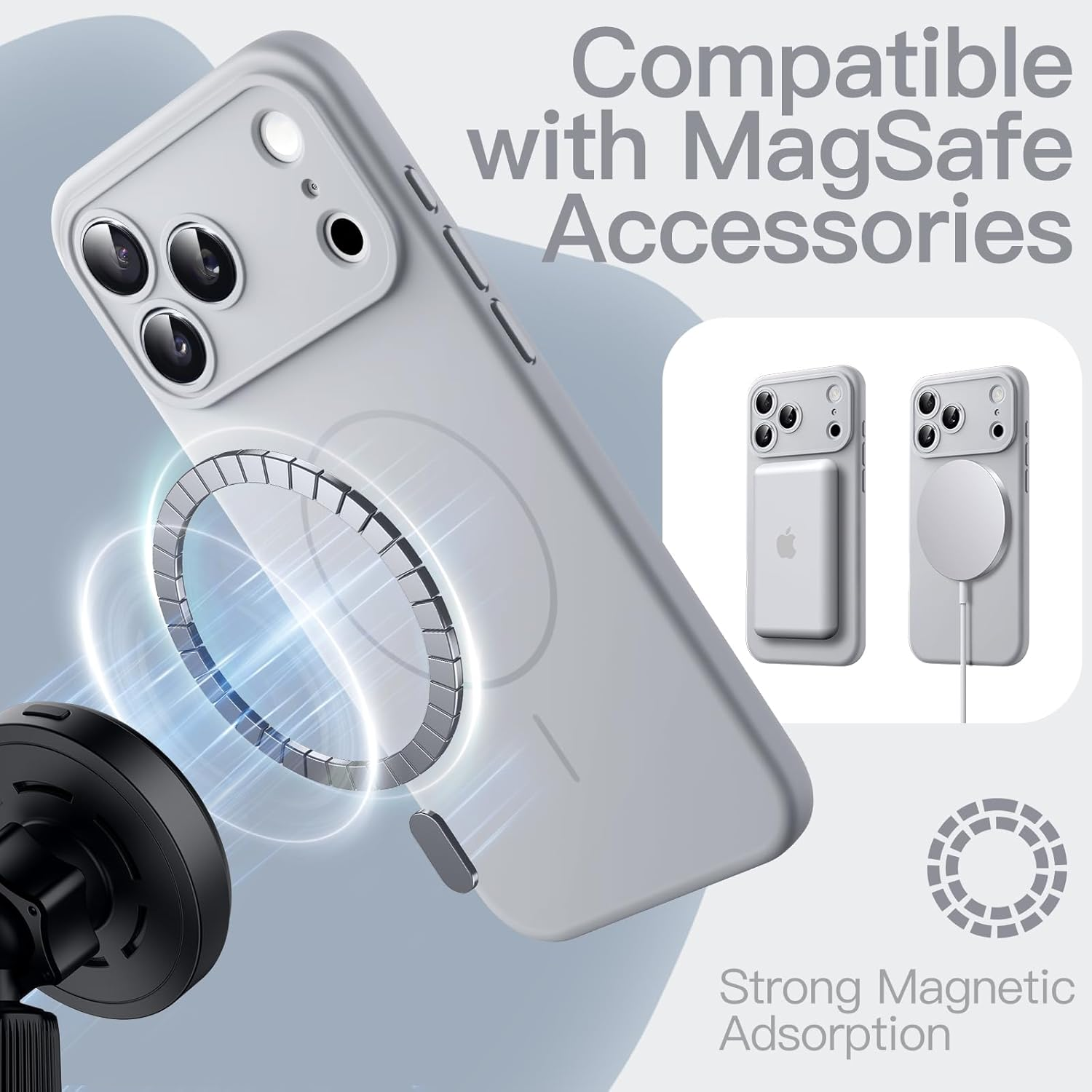 Jetech Magnetic Silicone Case for Iphone 17 Pro Max 6.9-Inch, Compatible with Magsafe, Silky Soft Touch, Shock Absorbing Phone Cover with Camera Lens Protection (Grey) - Grey image number 4