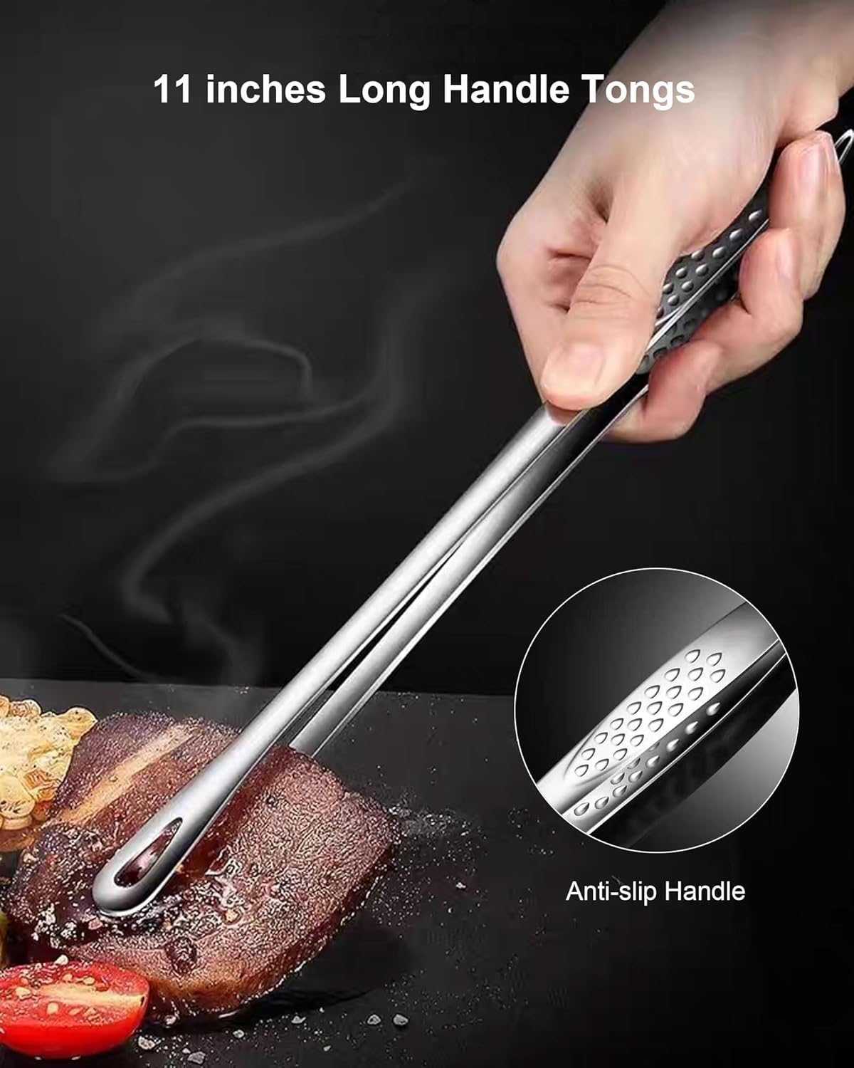 2 Pcs 11 Inches Korean BBQ Tongs Stainless Steel Grill Tongs Cooking Tweezers Japanese Barbecue Tong for Kitchen Cooking Salads Pasta Buffet Food Serving image number 1