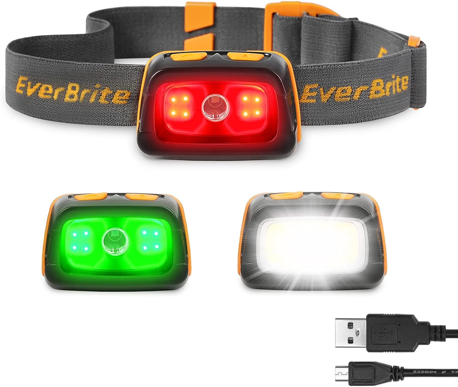 Everbrite Rechargeable Headlamp - 350 Lumens Headlight with Red/Green Light and Tail Light, 7 Lighting Modes with Memory Function, Perfect for Trail Running, Camping and Hiking image number 2