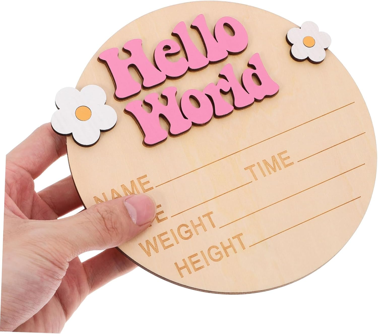 SECFOU Wooden Newborn Announcement Sign Baby Name Sign for Nursery Decor Pink Growth Plaque Baby Shower Photo Prop Newborn image number 3