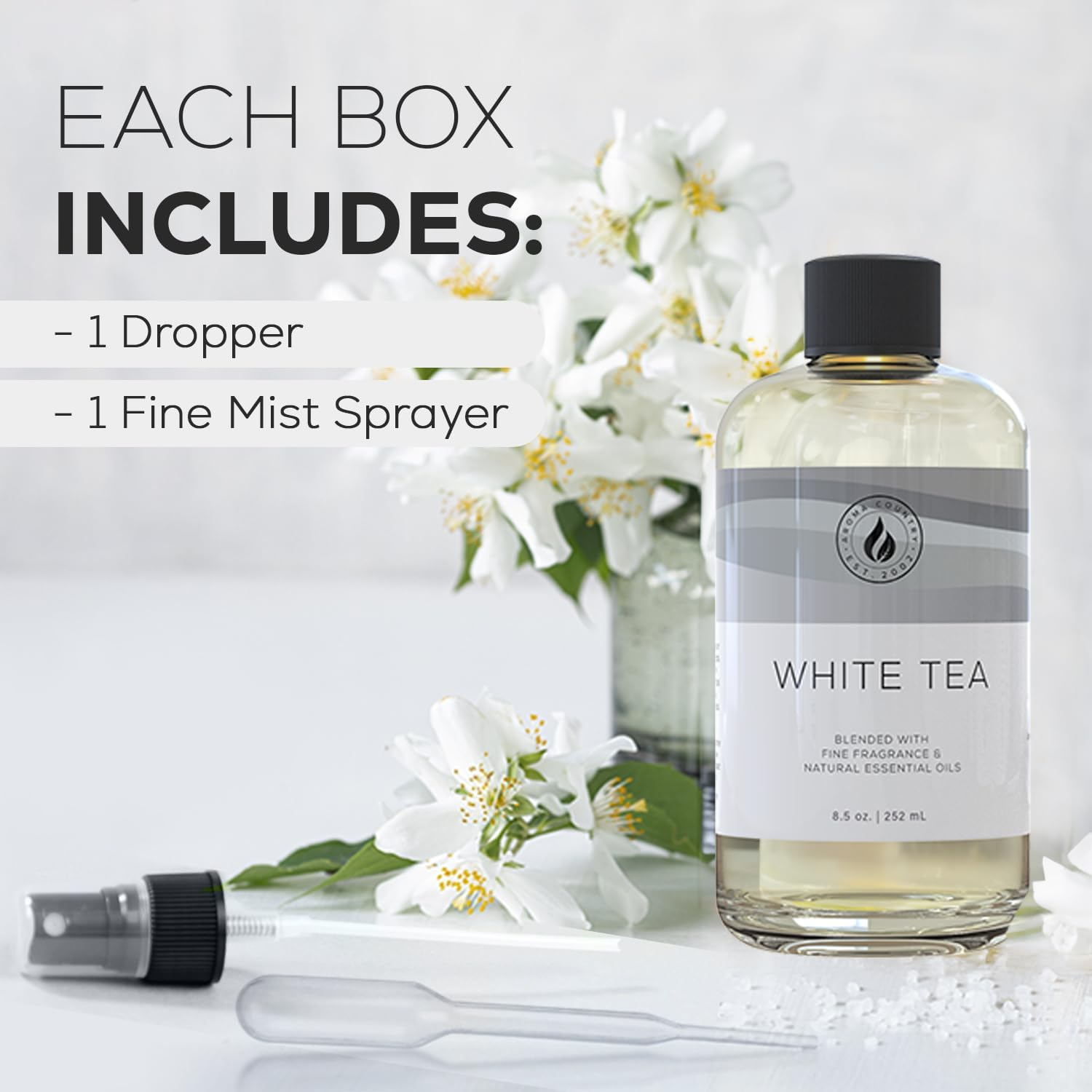White Tea Essential Oil Refill (8.5 Fl. Oz.) for Reed Diffusers, Electric Diffuser Machines, and Oil Warmers - Natural, Organic White Tea Scent - Rajanigandha - Tuberose image number 3