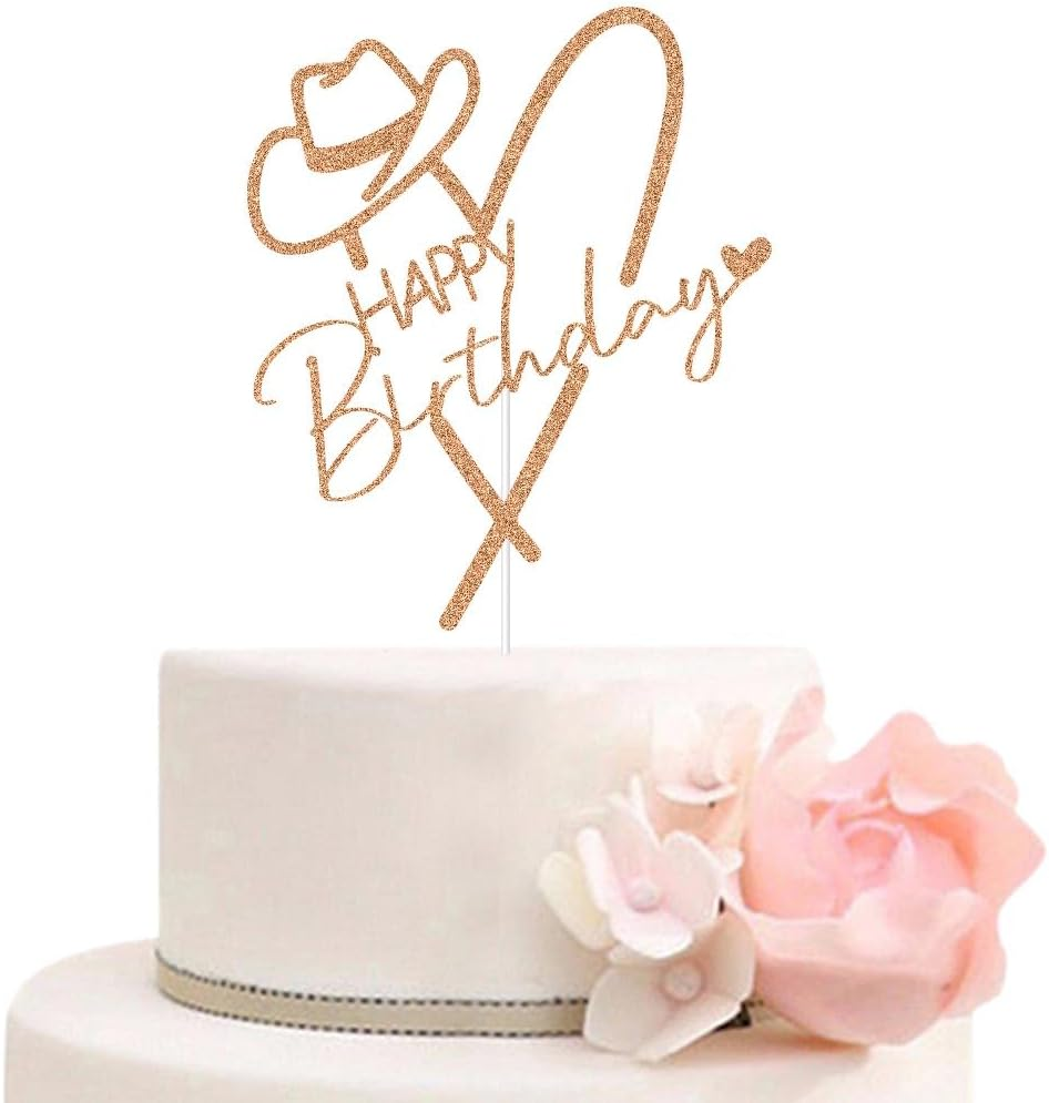 Cowgirl Happy Birthday Cake Topper, Mexican Western Birthday Cake Decor, Fiesta Theme Girls Birthday Party Decorations Rose Gold Glitter image number 5
