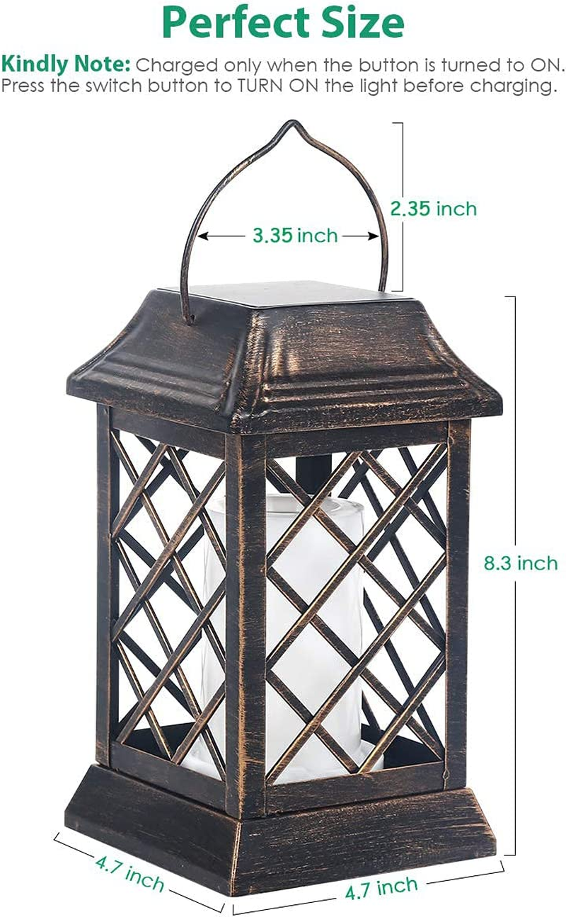 Tomcare Solar Lights Outdoor Flickering Flame Metal Solar Lantern Outdoor Hanging Decorative Lanterns Heavy Duty Waterproof Umbrella Decorations Lighting for Patio Garden Deck Yard, 2 Pack (Bronze) image number 5
