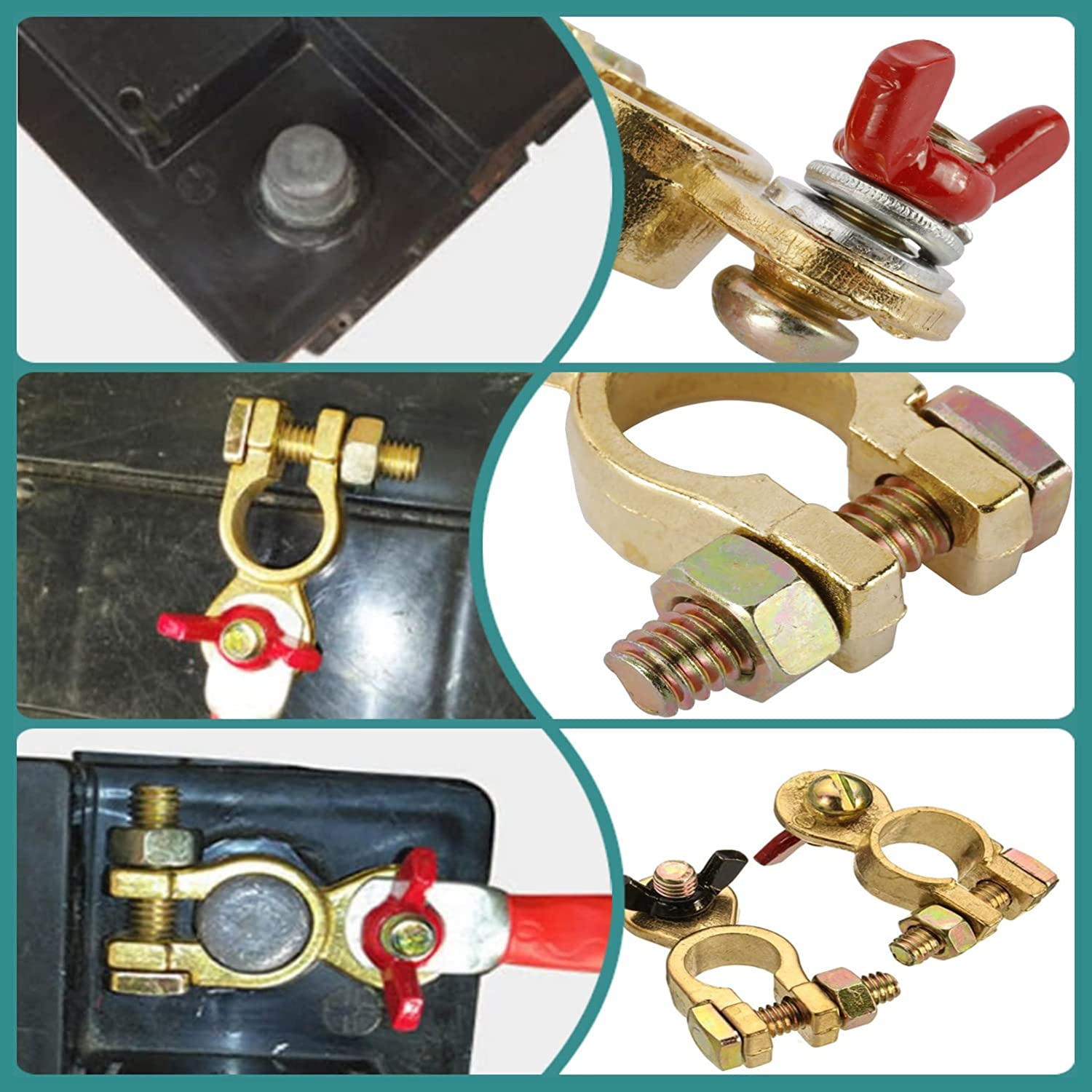 1 Pairs Car Battery Terminals Connectors, Battery Master Switch Battery with Red and Black Coated Wing Nuts Terminal Link Switch for Motorcycle Boat Truck Car Van image number 4