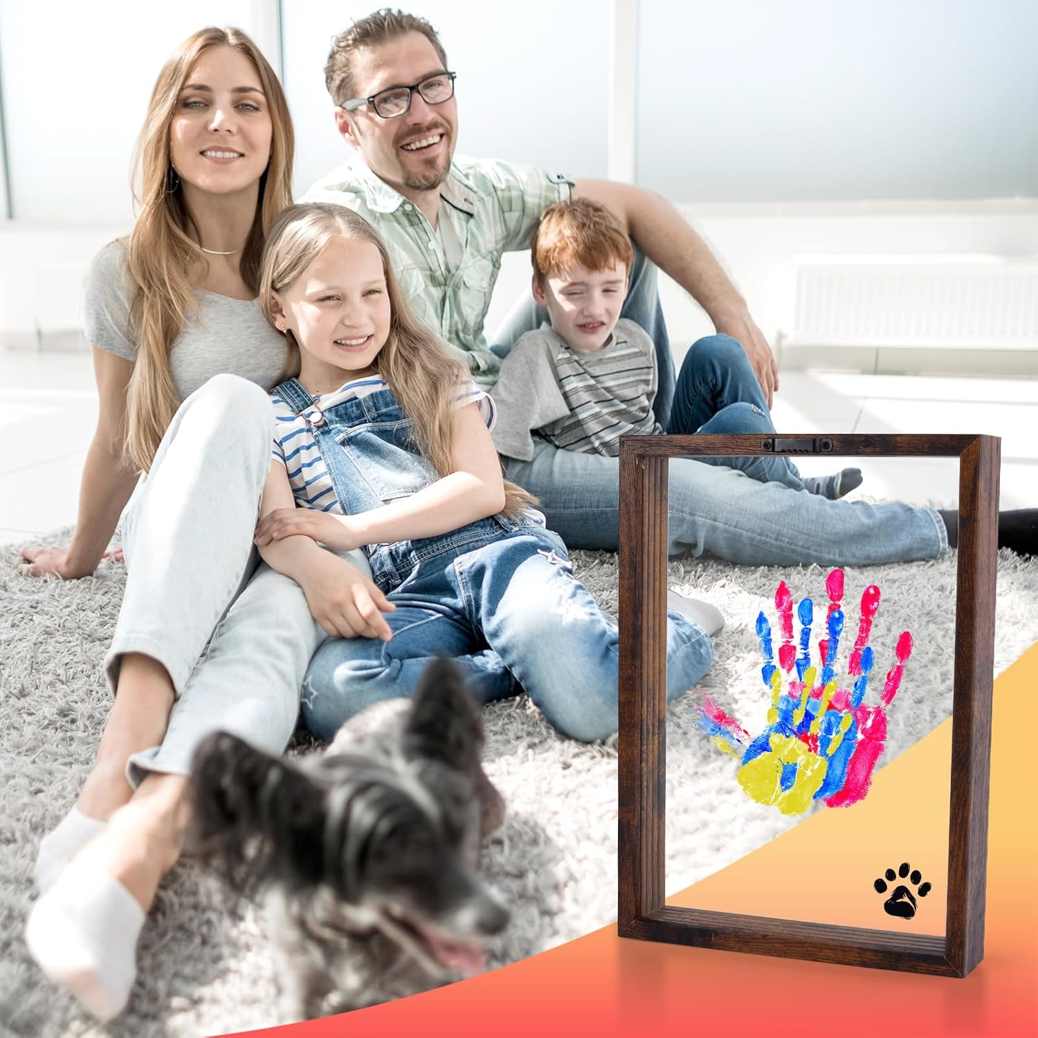 Family Hand and Footprint Kit, Family Palm Print DIY Wooden Photo Frame New and Expecting Parents Gifts for after Birth Parents Kids Couples Friends 6 Paint Colors Included image number 2