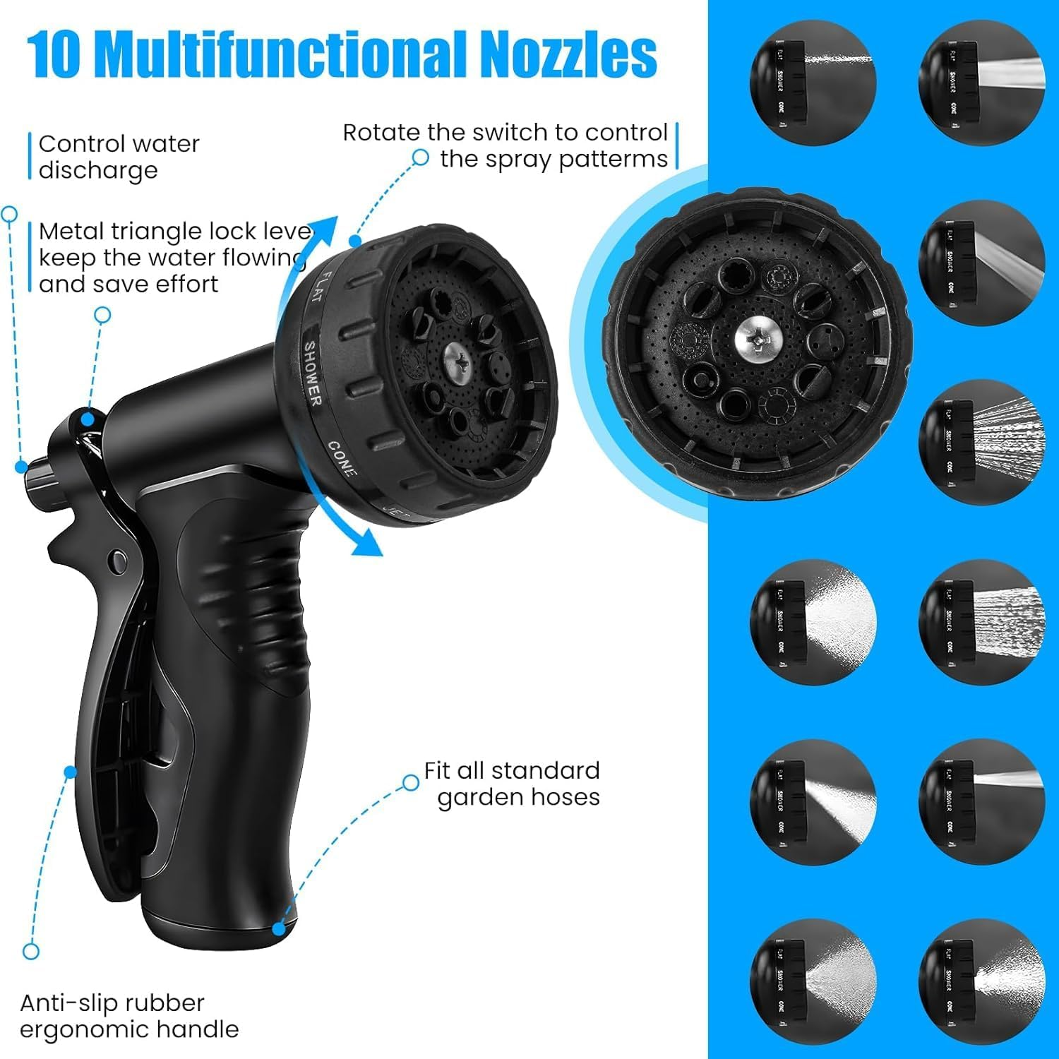 304 Stainless Steel Garden Hose 50Ft, Heavy Duty Water Hose with 10 Functional Nozzles, No Kink, Lightweight and Flexible, Easy to Use and Store, Strong and Sturdy, Suitable for Yard and Lawn image number 2