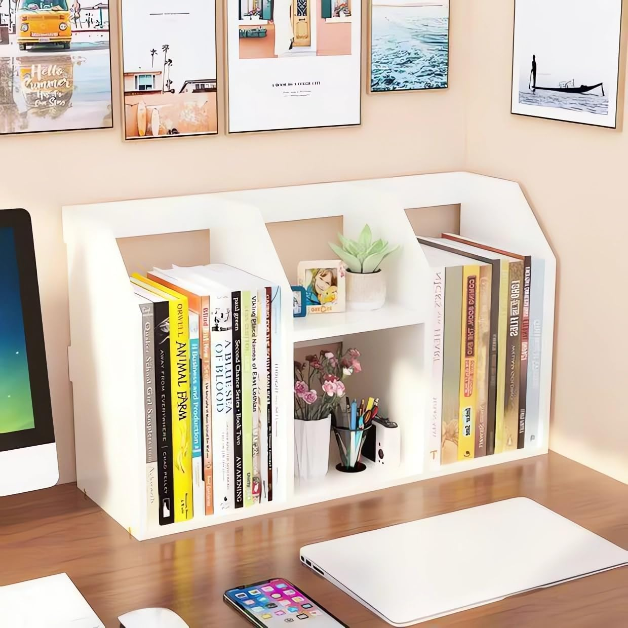 Desktop Bookshelf, Book Organiser, Wooden Bookcases, Office Desk Storage Shelf, Table Storage Rack A271 (Black)