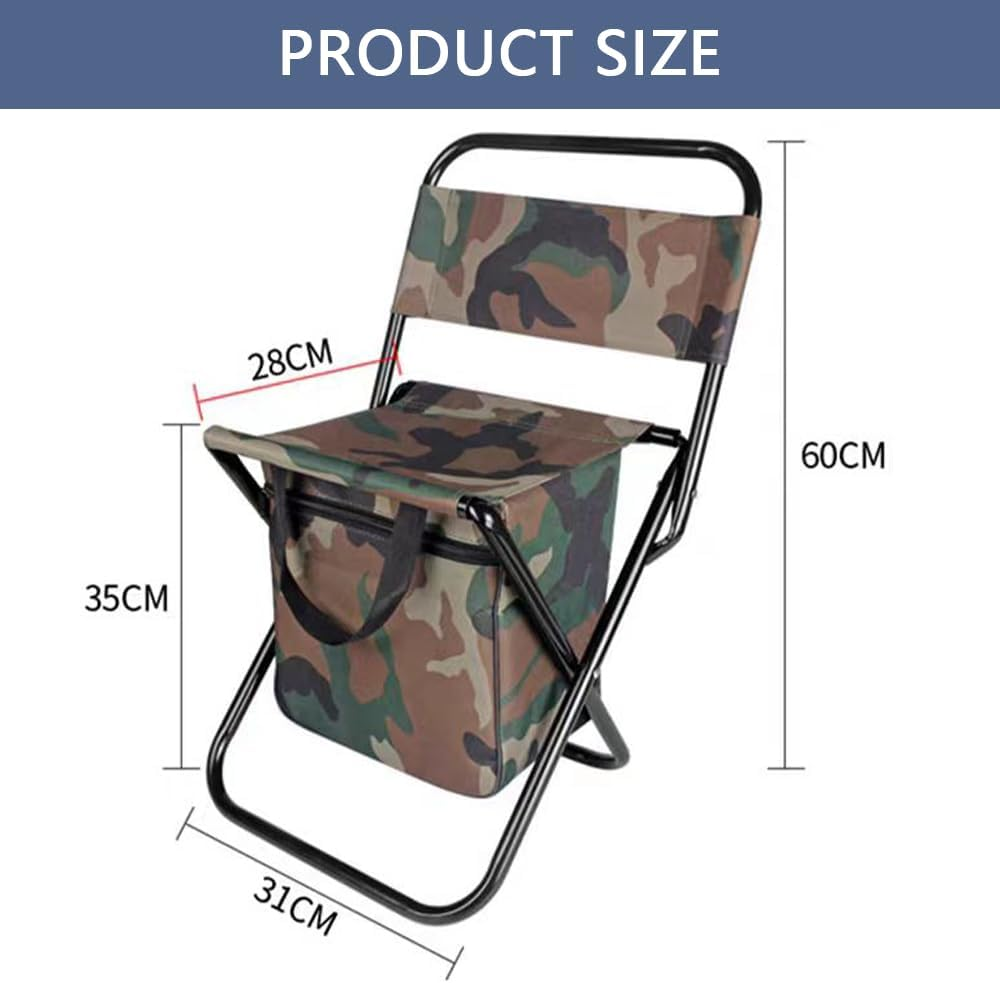 Portable Folding Fishing Chair with Cooler Bag &ndash; Compact and Lightweight Camping Stool with Backrest and Storage Backpack &ndash; Small Outdoor Chair for Hiking, Fishing and Camping