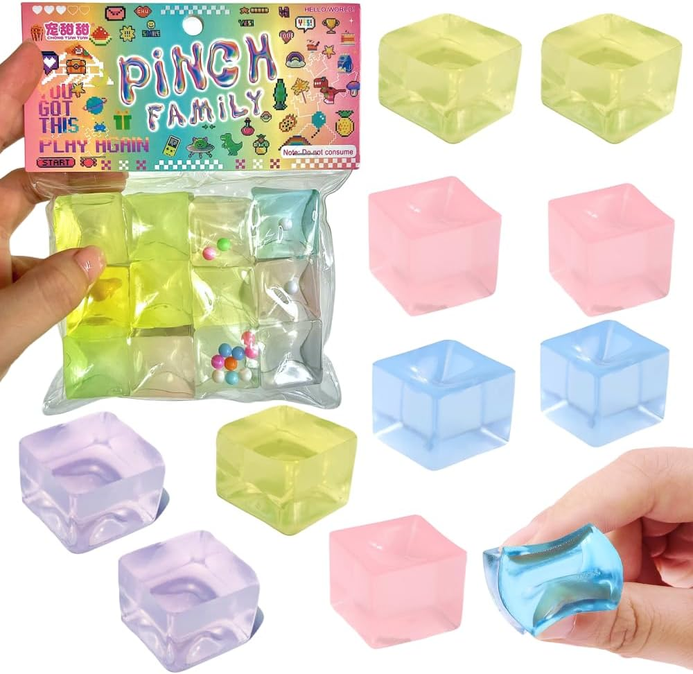 12Pcs Nice Cube Toys Party Favors Gifts for Kids Adults, Ice Cube Stress Ball, Squeezy Sensory Cubes, Soft Squishy Anxiety Toys for Kids and Adults with ADHD and Autism image number 2