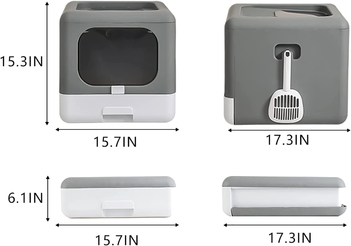 Large Foldable Cat Litter Box with Lid, Closed Cat Litter Boxes with Plastic Scoop, Drawer Type Top Entry Anti-Splashing Cat Potty, Covered Leak Proof Kitty Toilet Litter Pan (Grey) image number 1