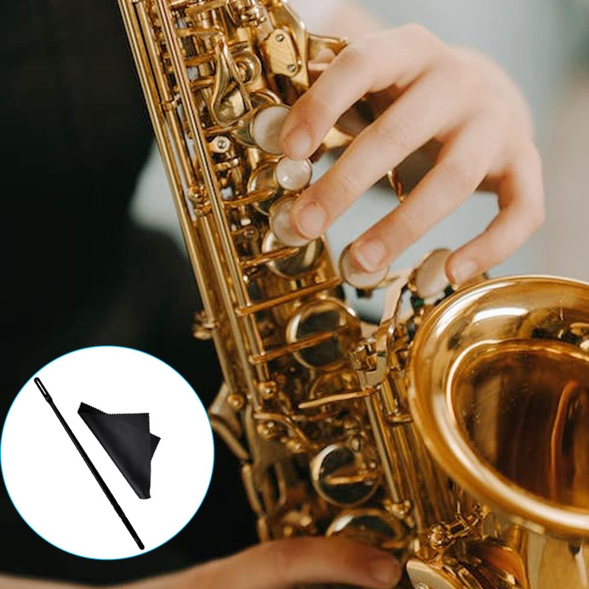 Flute Cleaning Rod with 3Pcs Flute Cleaning Cloth, Flute Cleaning Kit, Flute Cleaning Rod and Flute Cleaning Cloth, Cleaning Swabs Flute Cleaning Cloth, Flute Cleaning Cloth (Black) - Rod With 3Pcs Flute Cleaning Cloth image number 3