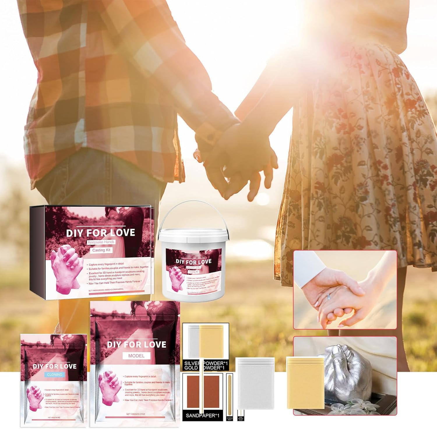 Hand Casting Kit Couples,Hand Statue Casting Supplies - Model Cloning Powder 3D Model Crafts Valentine'S Day Deocr image number 1