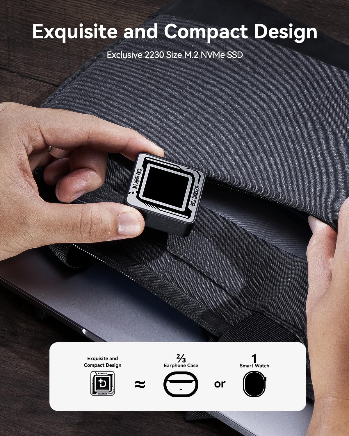 DOCKCASE Pocket M.2 Nvme SSD Enclosure,Support 3S PLP Prevents Write Data Loss,Usb 3.2 Gen 2 Type-C (10 Gbps), Fits Nvme Pcie, Exclusive to Size 2230,Support M-Key B+M Key UASP (US-S)