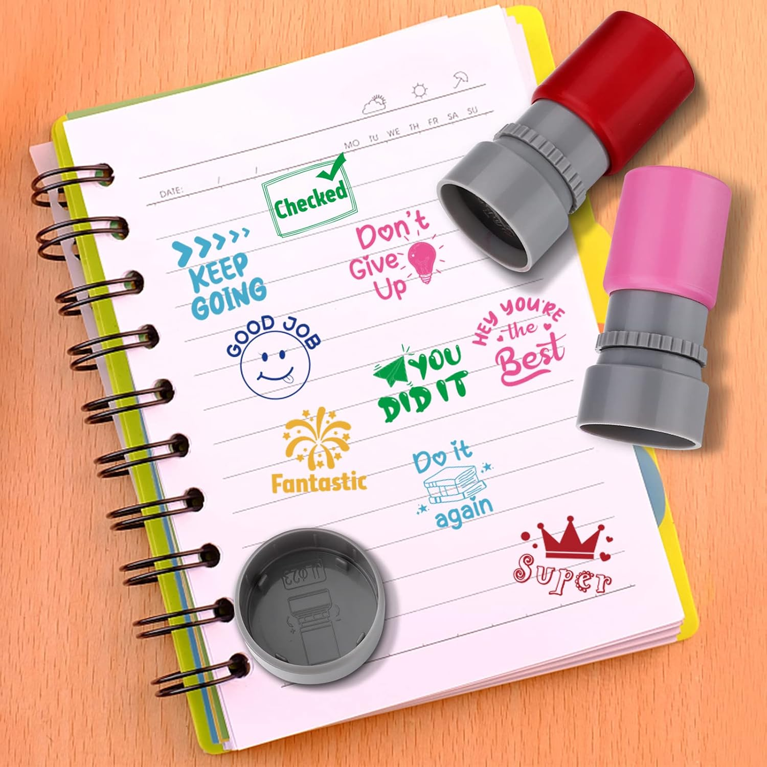 Vakuny 12 Pieces Teacher Stamps - Classroom Must Haves for Teachers - Self Inking Stamps for Teachers Supplies - Grading Stamps Encouraging Motivational Teacher Gifts Supplies for Homework