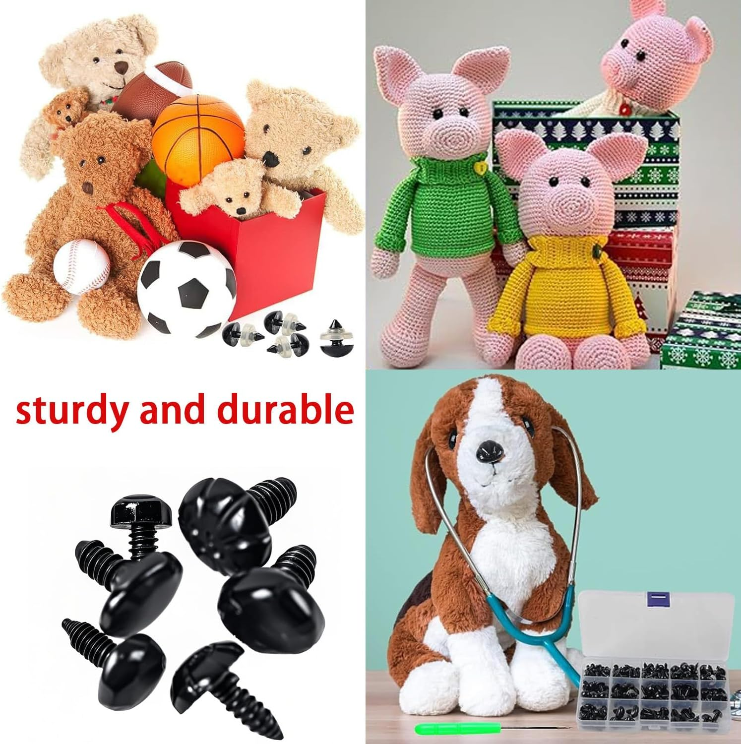 566 Handmade Doll Eye and Nose Accessory Set:Includes 300 Reinforcement Pads,180 Pairs of Safety Eyes,86 Noses for Teddy Bears,Plush Dolls and DIY Crochet Kits (Black) image number 1