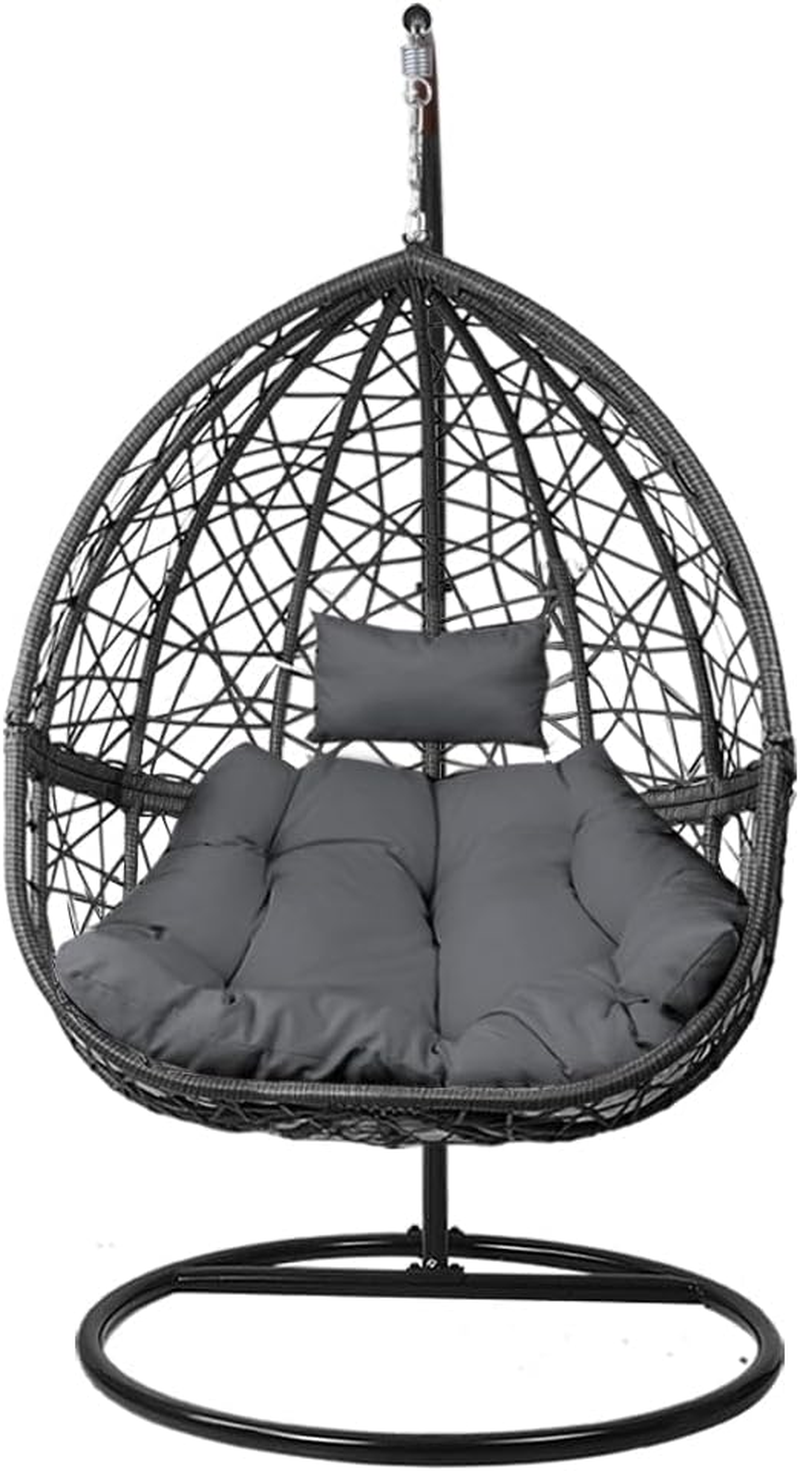 Gardeon Outdoor Egg Swing Chair Rattan Black Garden Bench Hanging Seat, Patio Baconly Furniture Chairs, with Cushions Stand Wicker Basket Water Resistant 150Kg Capacity image number 2