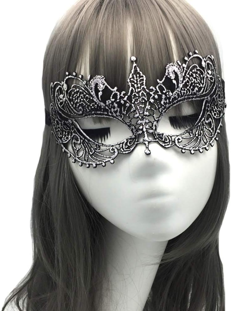Imapo Masquerade Masks for Women, Girl'S Sexy Lace Venetian Style Eye Mask for Opera Halloween Dancing Evening Party Costume Ball - Vintage Silver image number 2