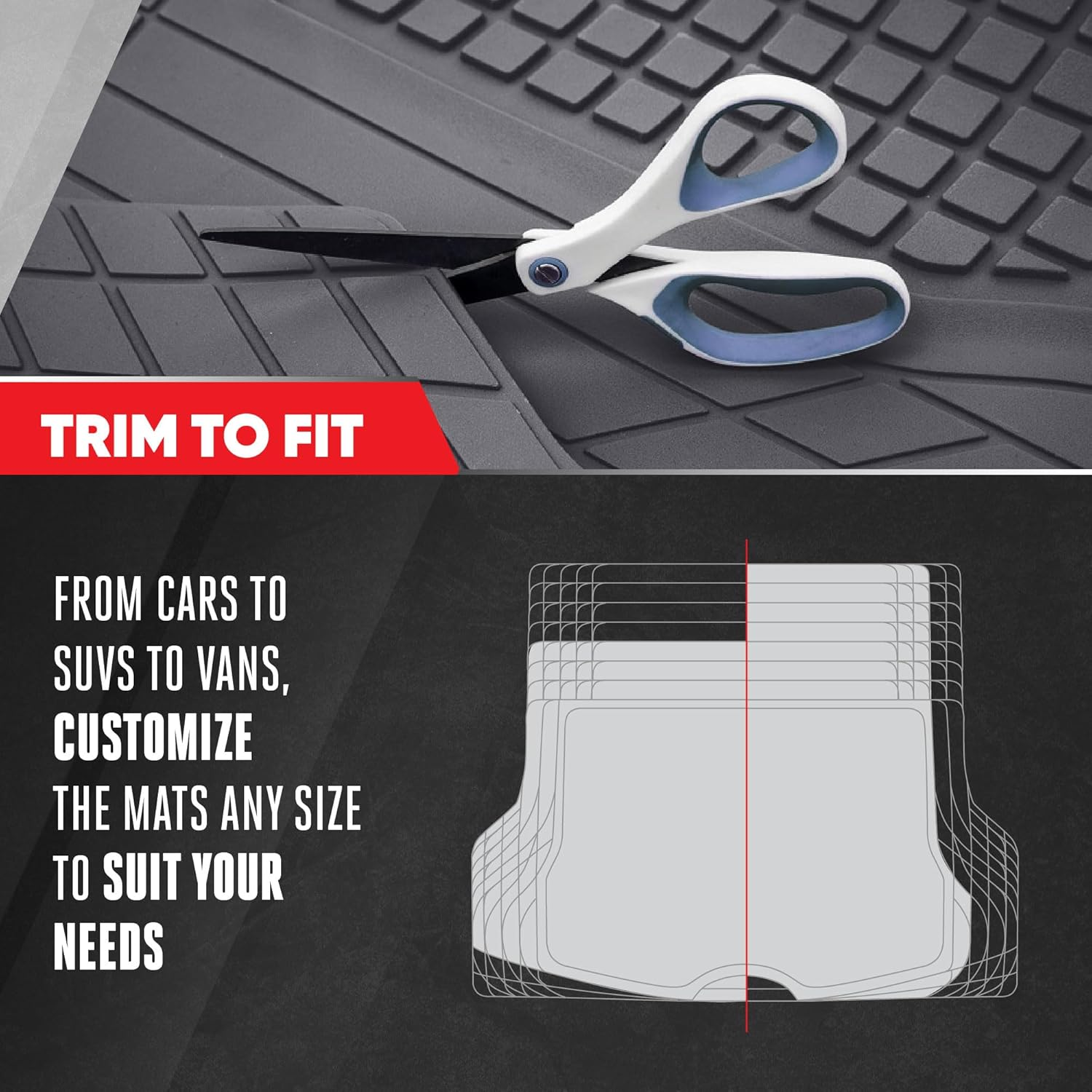 Motor Trend Premium Flextough All-Protection Cargo Mat Liner &ndash; W/Traction Grips & Fresh Design, Heavy Duty Trimmable Trunk Liner for Car Truck SUV, Black (OF-985-BK) - Gray image number 4