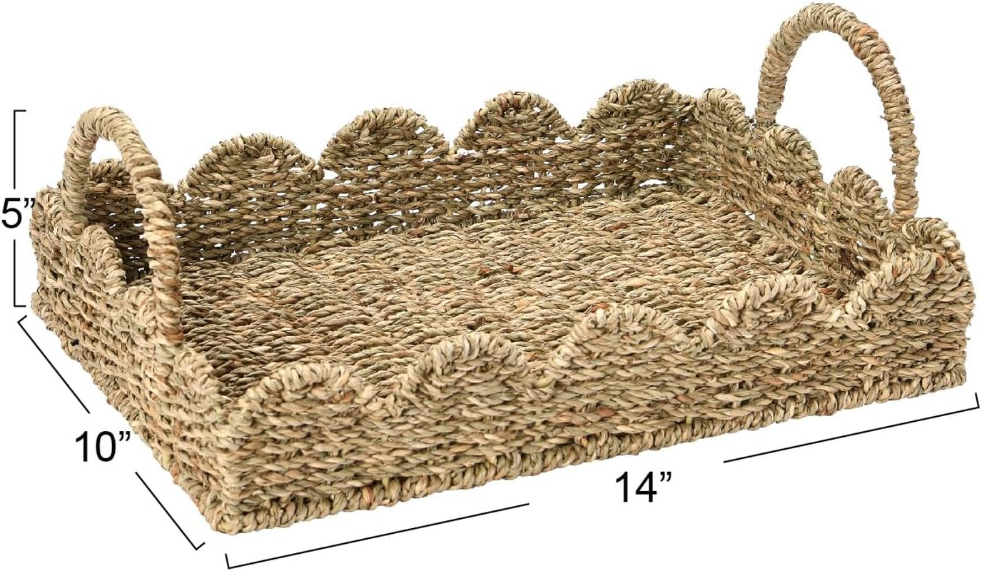 Household Essentials Handwoven Tray with Scalloped Edge and Handles, Natural image number 5