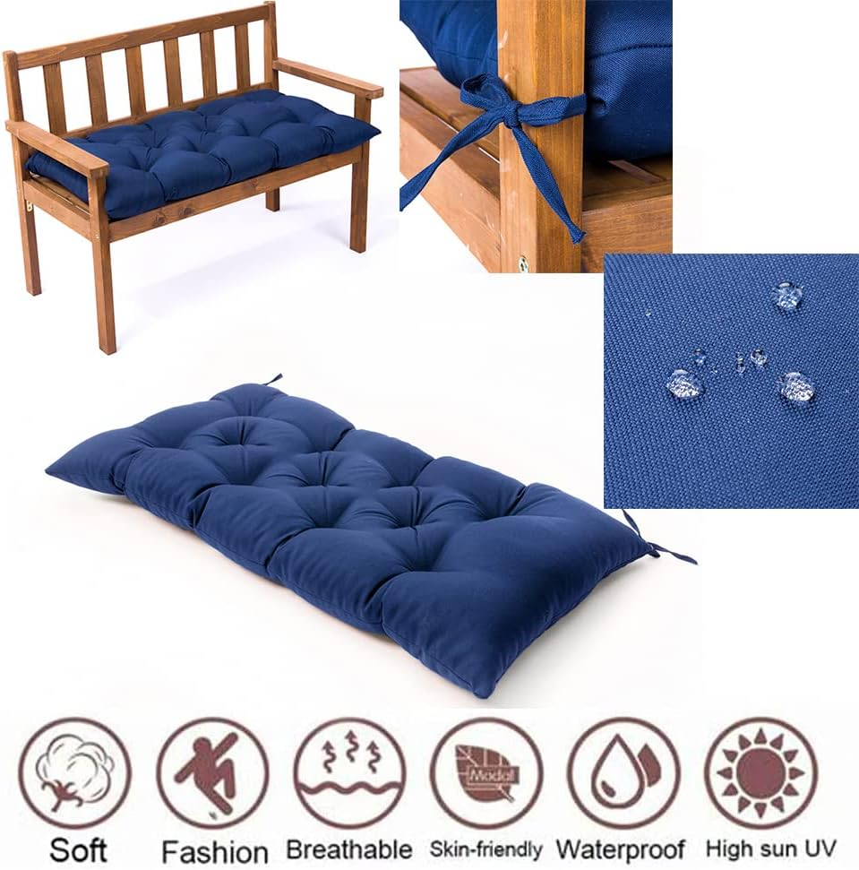 Waterproof Lounger Seat Cushions Outdoor Loveseat Bench Seat Pads Tufted Bench Cushion (47.2 X 19.7 Inch, Navy) - Dark Gray image number 3