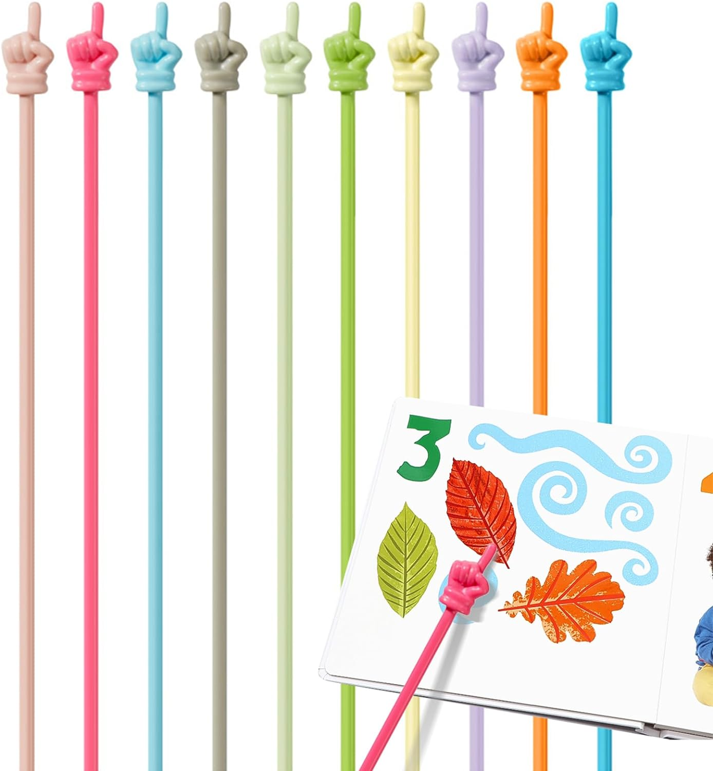 10Pcs Finger Pointer for Classroom, Reading Pointers for Kids, Hand Pointing Stick, Teaching Finger Class Pointer for Teachers, Classroom Teacher Must Haves Supplies Essentials