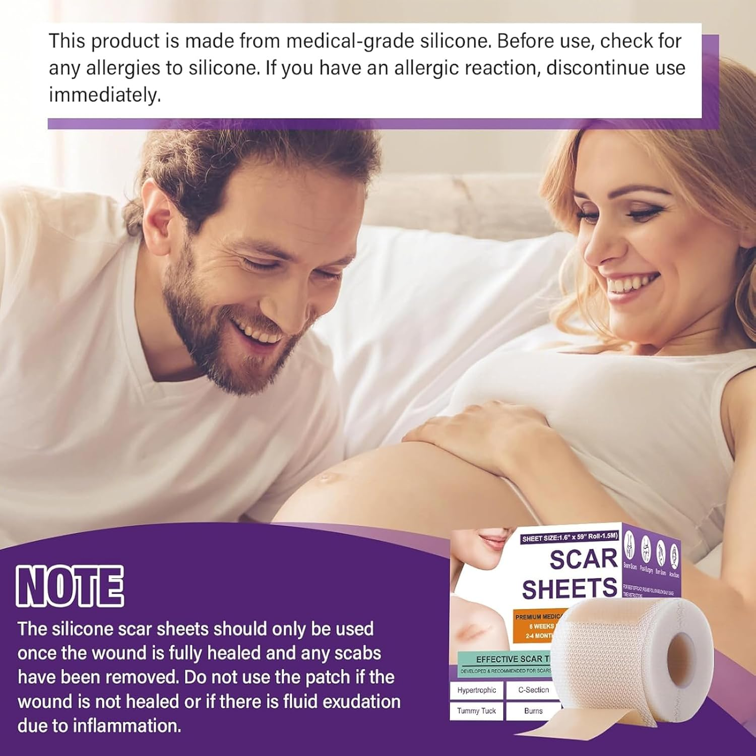 Silicone Scar Sheets, Silicone Scar Tape Strips(4X150Cm), Professional Away Sheets for Surgical Scars, Keloid, C-Section, Burn Et image number 5