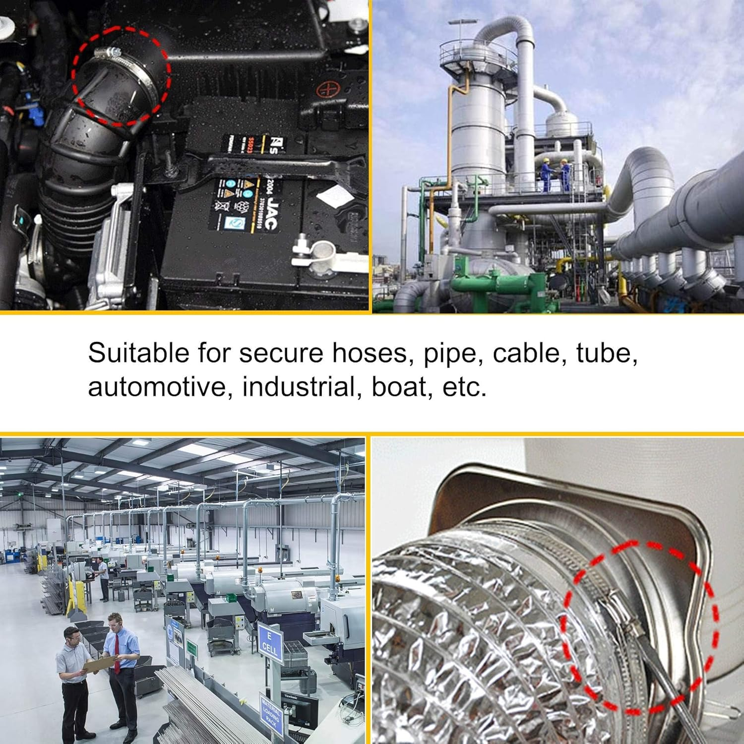 4" (Diameter) Adjustable 304 Stainless Steel Duct Clamps Hose Clamp Pipe Clamp Air Ducting Clamp Worm Drive Hose Clamps (4Pcs, 91Mm-114Mm) image number 1