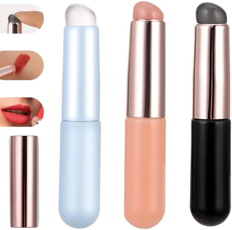 Silicone Lip and Concealer Makeup Brush Set, 3Pcs Angled Multi-Purpose Silicone Lip Applicator, round Head Lip and Concealer Makeup Brush Applicators with Dust Cap,Mix-Color image number 5