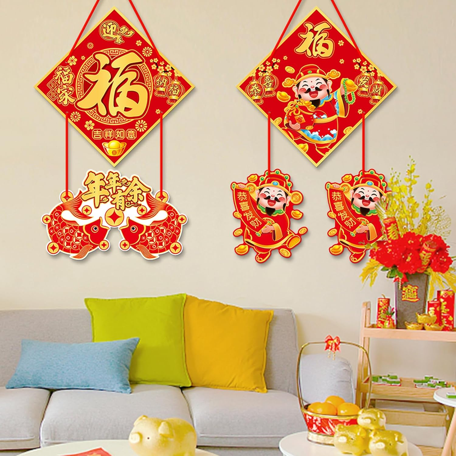 2PCS Large Chinese New Year Decorations Horse Lunar Lucky Hanging Ornament for Spring Festival Decor Year of the Festival Decoration for Party Together Celling Home Office Bedroom Supplies image number 1
