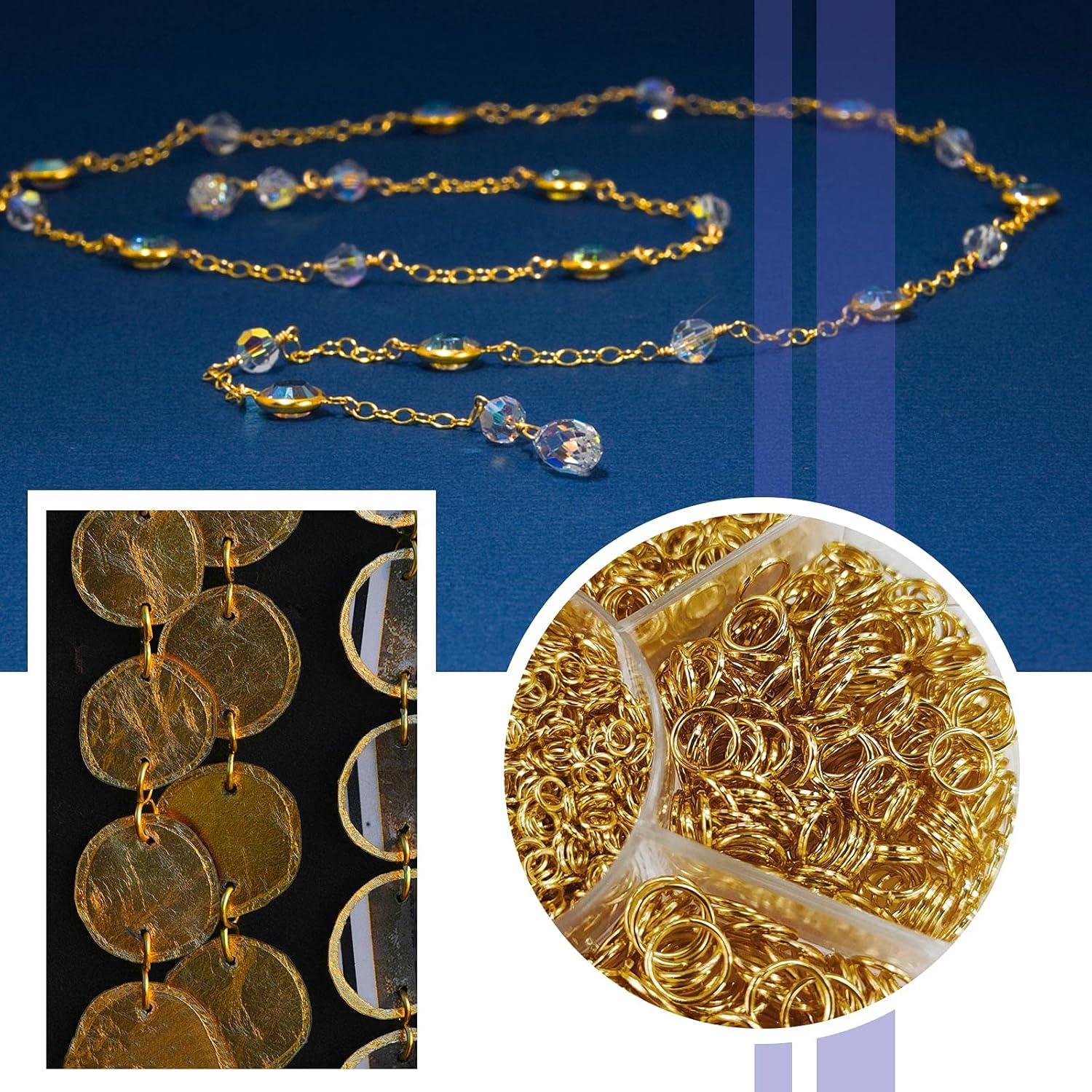 Emsea 1450Pcs Assorted Sizes Gold Open Jump Rings DIY 3 4 5 6 7 8 10Mm with Box