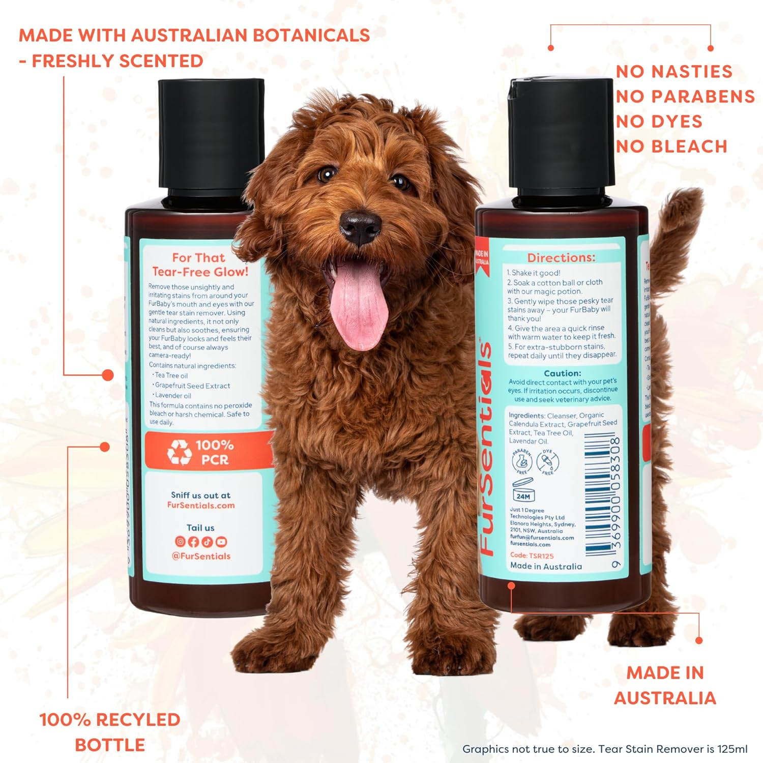 Tear Stain Remover for Dogs | Grime Stain Remover for Dogs | Made with Australian Oils | 125 Ml of Gentle, Freshly Scented All Natural Cleaner | by Fursentials image number 1
