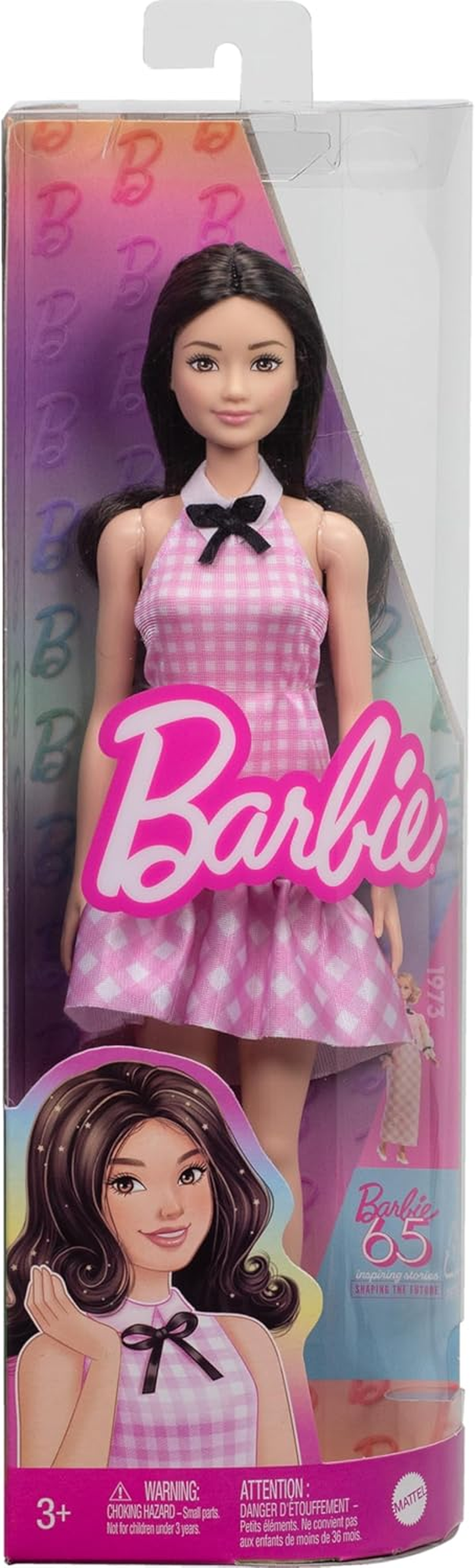 Barbie Fashionistas Doll #224 with Black Wavy Hair, Pink Gingham Dress & Accessories, 65Th Anniversary Collectible Fashion Doll image number 2