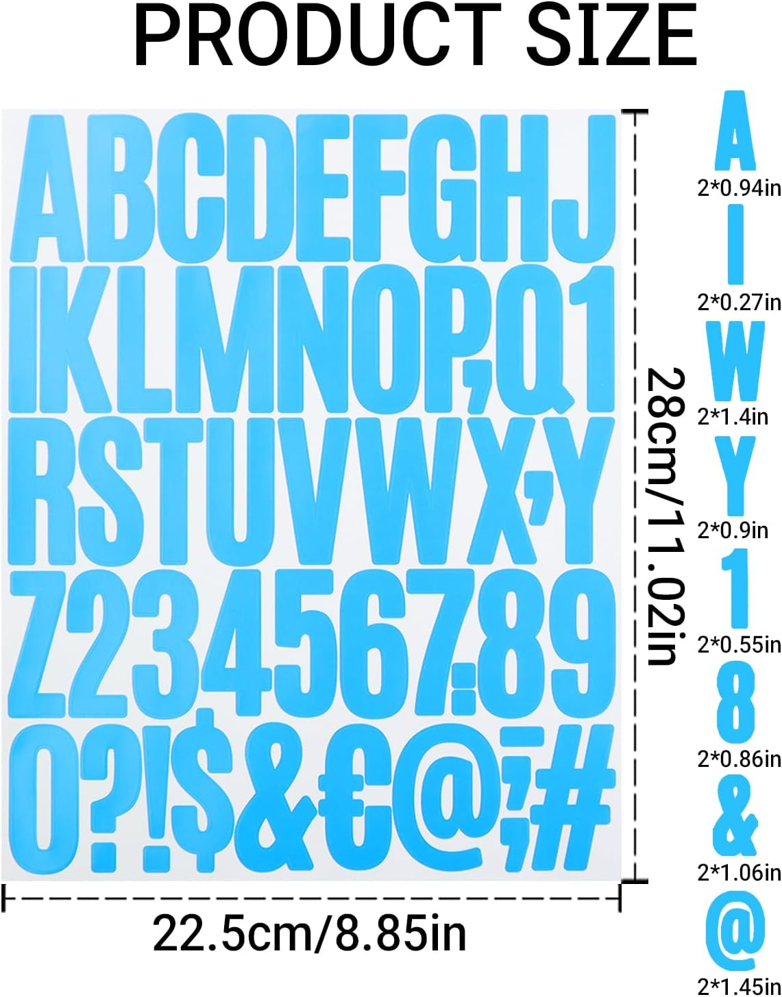 2 Inch Sticky Vinyl Letter Number Stickers, 4 Sheets Self Adhesive Stick on Alphabet Symbol Sticker for Scrapbook, Bottle Decor - Light Blue - Dark Blue image number 2