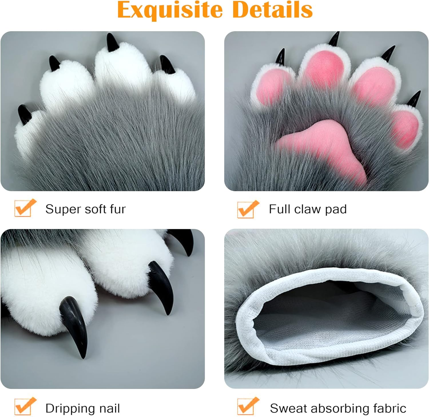 Cosplay Animal Cat Wolf Dog Fox Paws Claws Gloves Fursuit Paws Accessories for Adults