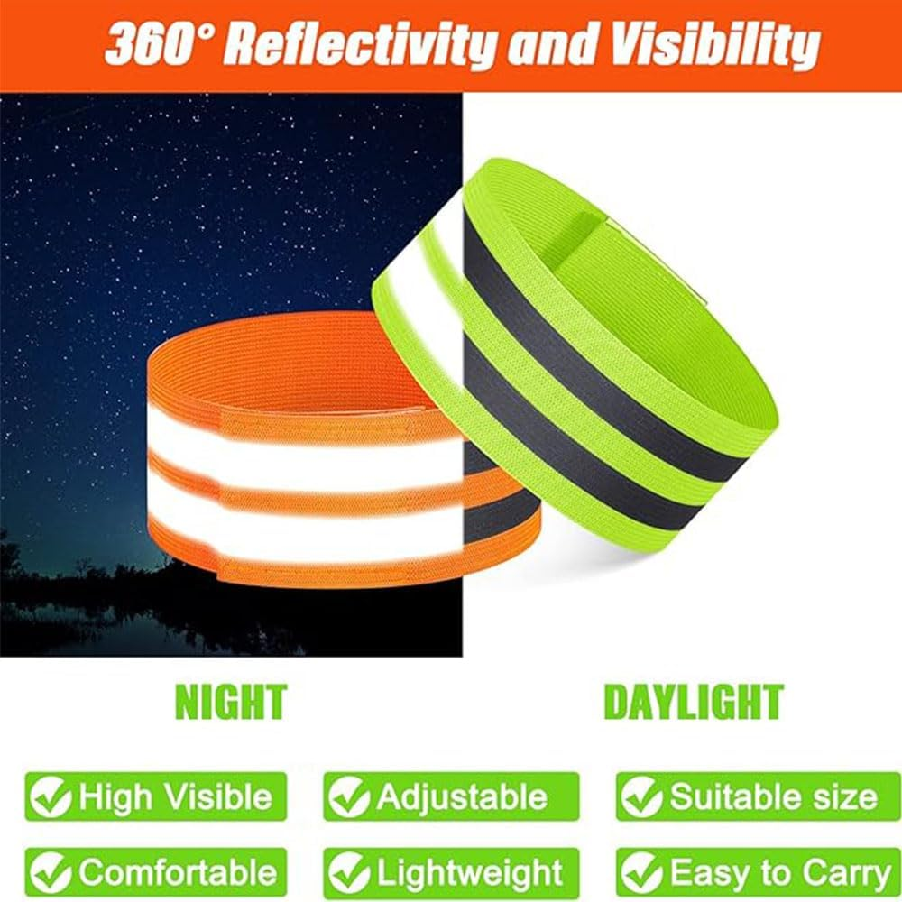 8 Pcs Reflective Running Gear, Runners Reflective Wristbands for Running, Cycling, Walking High Visibility Safety Reflector Straps (Green & Orange) image number 4