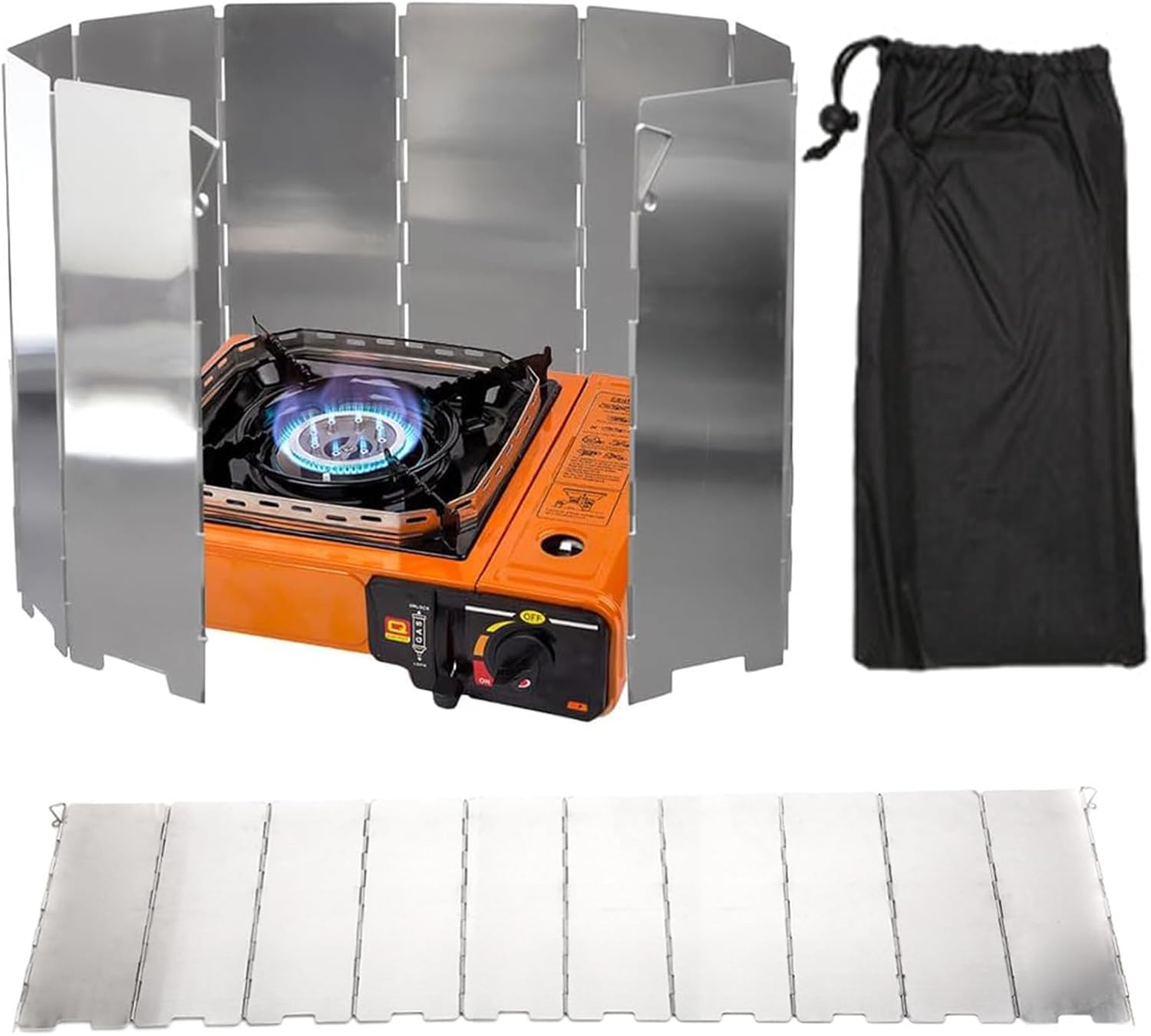 Portable Camp Stove Wind Screen Shield with Carrying Bag, 10 Plates Folding Outdoor Camping Picnic Cooker Stove Ultralight Wind Screen, Heat-Resistant Foldable Wind Guard for Gas & Butane Stoves (10) image number 1